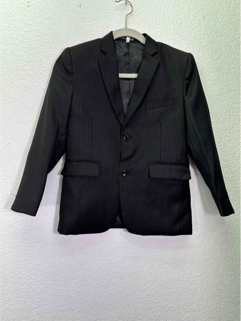 Sz 10 Boys Hand Tailored Tazio Super 120s Black Pinstripe Blazer